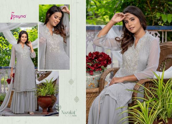 Psyna Nazakat Beautiful Fancy Georgette Festive Wear Kurti Sharara With Dupatta Collection